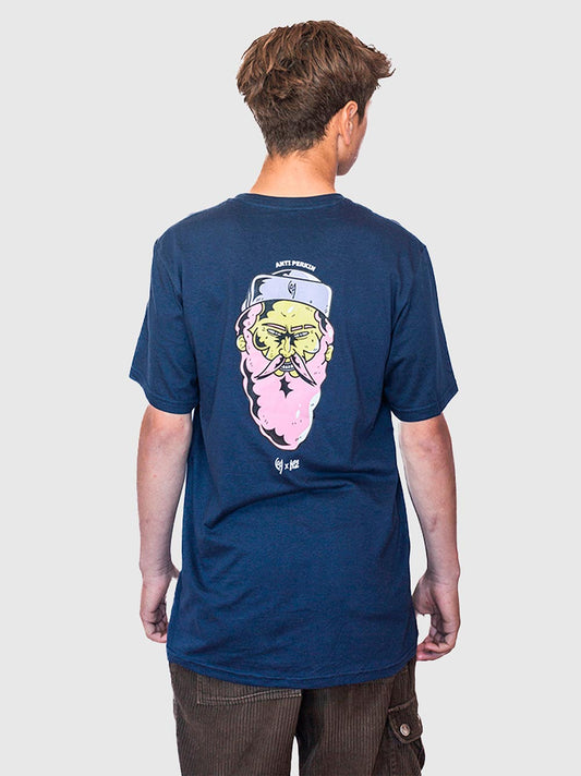 Polera de algodón COA "Anti Perkin" color azul marino, marca chilena de surf — vista trasera
