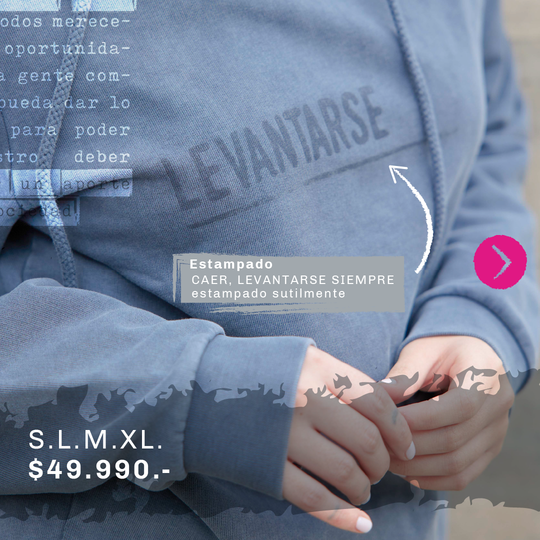 Polerón Millex Gris Grafito con cuello doble alto y capucha ajustable. Diseño inspirador en el frente. Fabricado en algodón de calidad.
