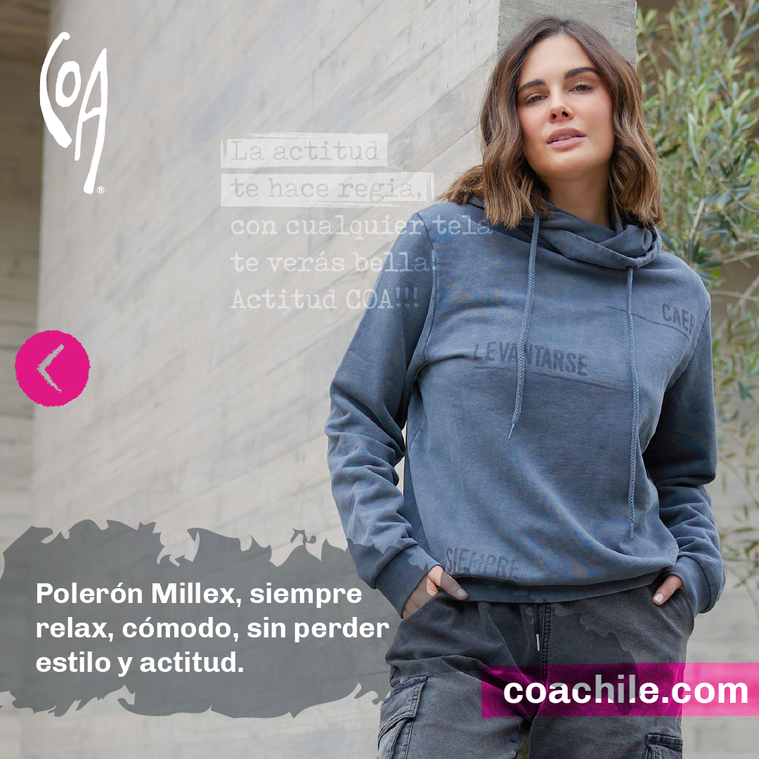 Polerón Millex Gris Grafito con cuello doble alto y capucha ajustable. Diseño inspirador en el frente. Fabricado en algodón de calidad.