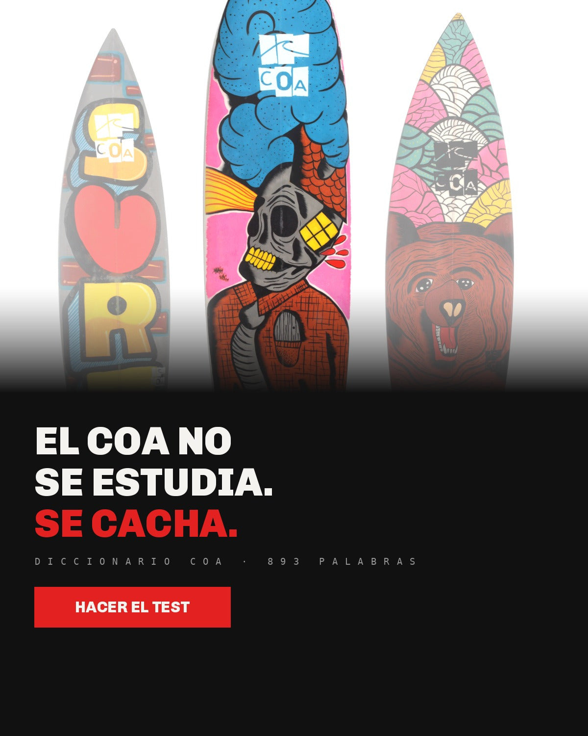 Banner móvil COA: el coa no se estudia, se cacha. Diccionario coa con 893 palabras