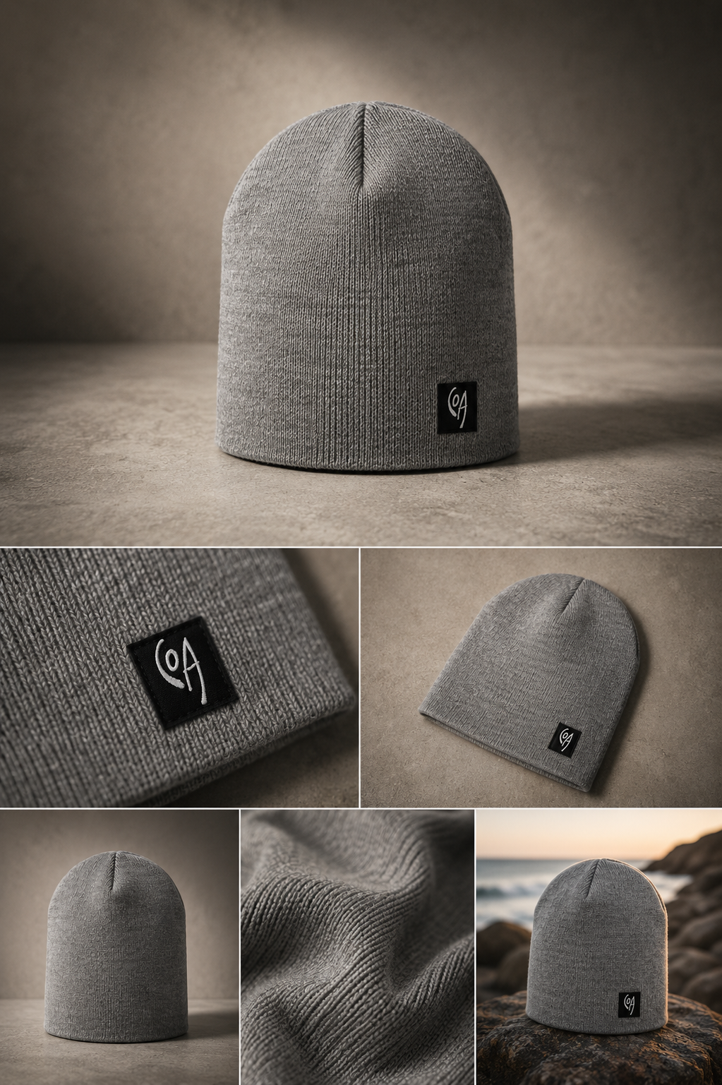 Gorro de lana COA color gris jaspeado, beanie tejido para invierno — vista frontal