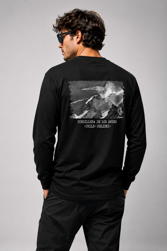 Polera manga larga COA Heli Ski, edición limitada, algodón, marca chilena de surf — vista trasera