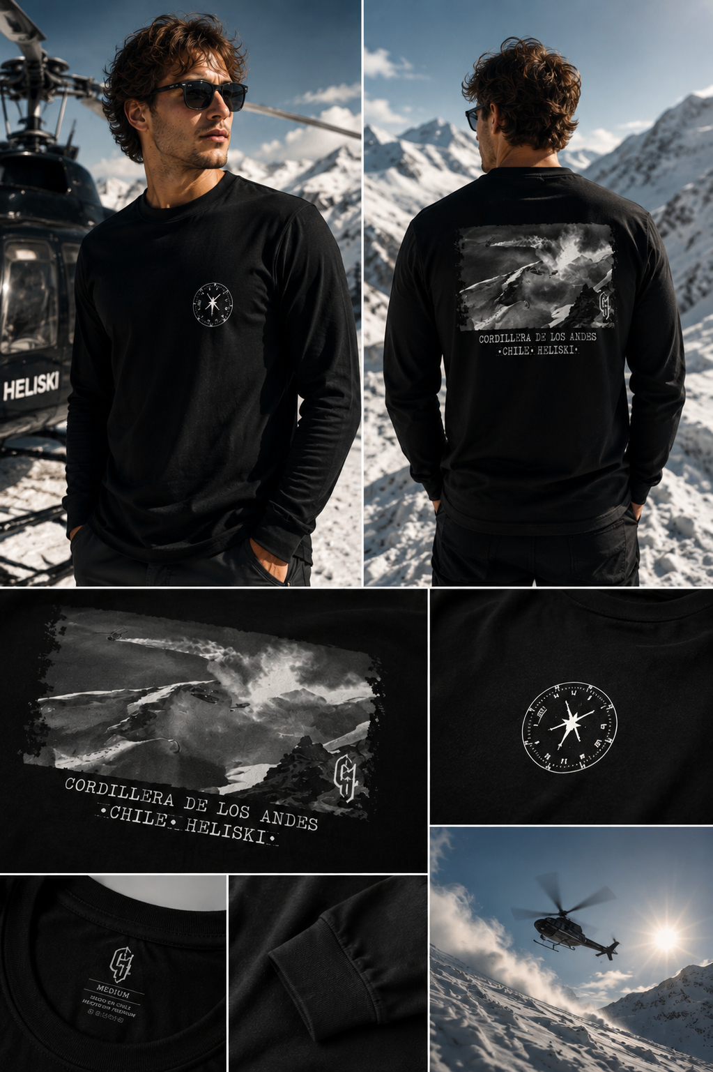 Polera manga larga COA Heli Ski, edición limitada, algodón, marca chilena de surf — vista frontal